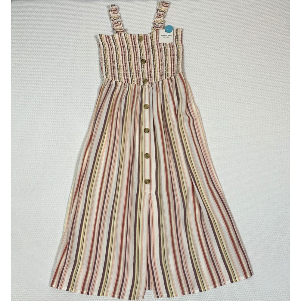 NWT Arizona Multicolor Stripe Button Front Midi Dress Sz Medium
